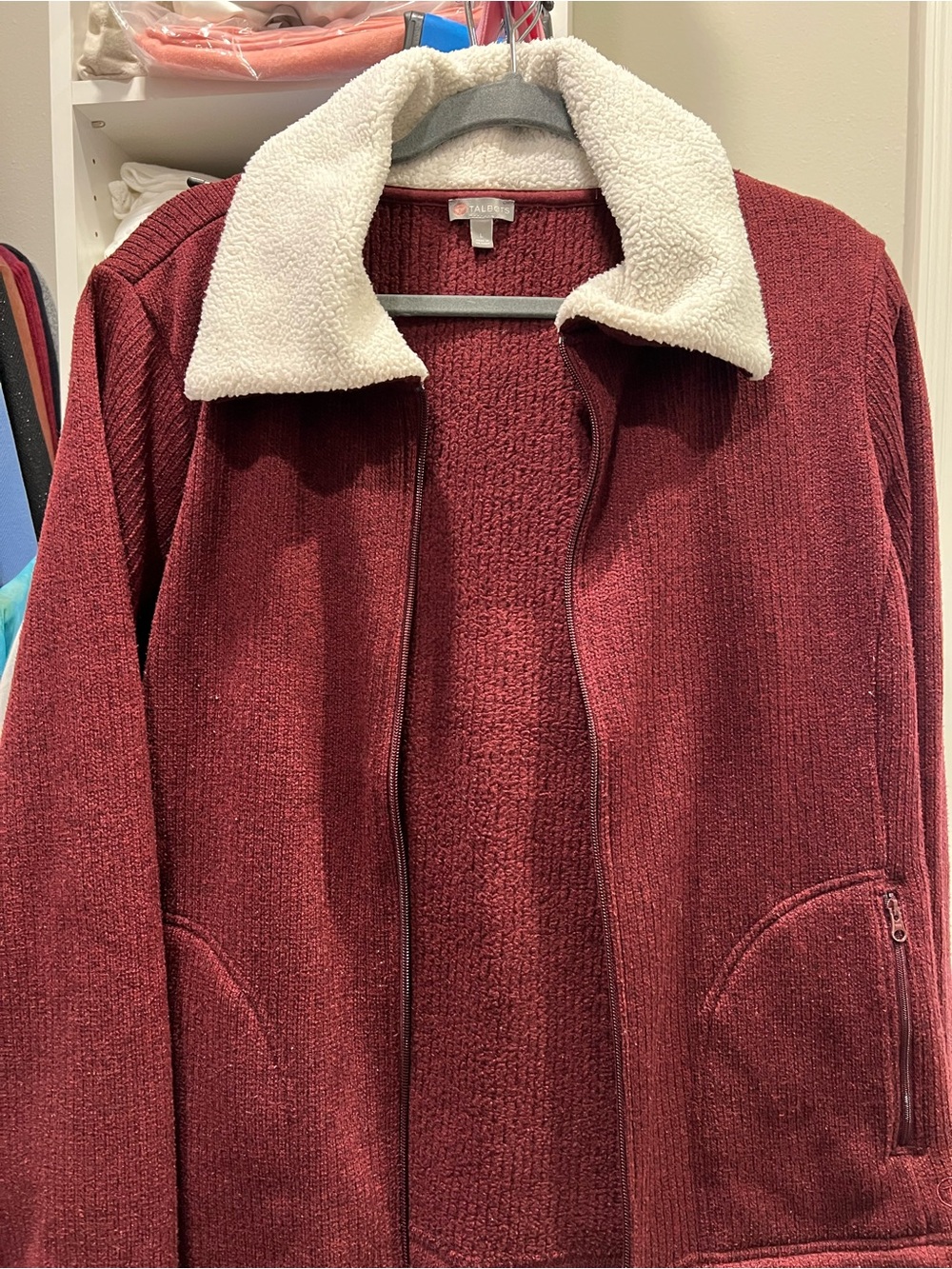 Talbots Sherpa Collar Zip Sweater Jacket - Burgundy